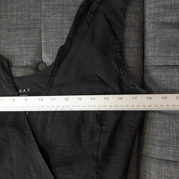 Aday Wind Down Wrap Dress Medium Black Linen Blend Pockets Belted - Picture 10 of 16